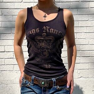 Y2K Skull Graphic Tank Top Biker Glam Gothic Crown Winged Skull